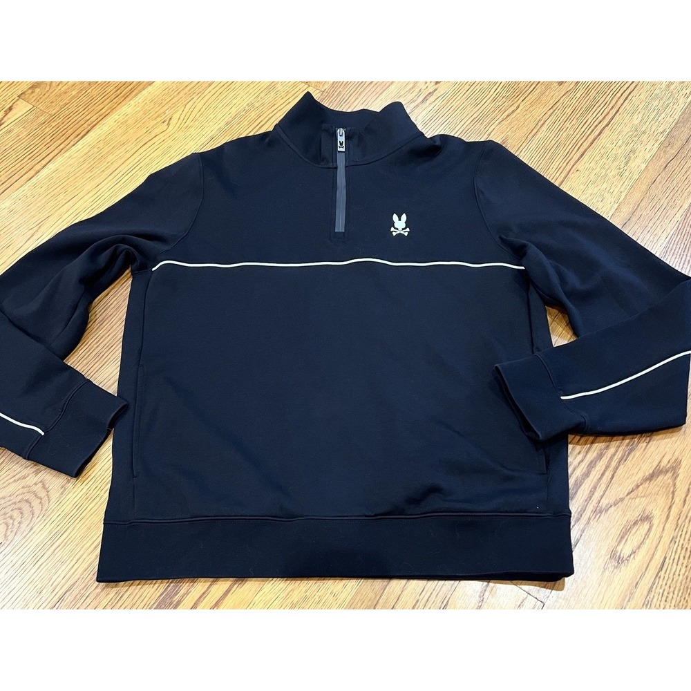 Psycho Bunny Sweater Mens Size Medium Black Quarter Zip Cotton